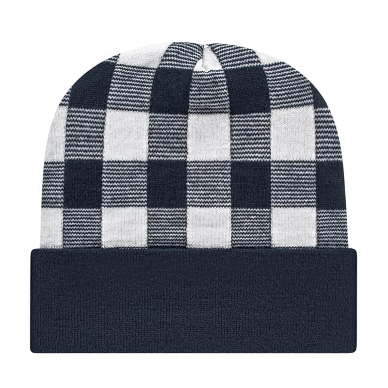 Plaid Knit Cap with Cuff
