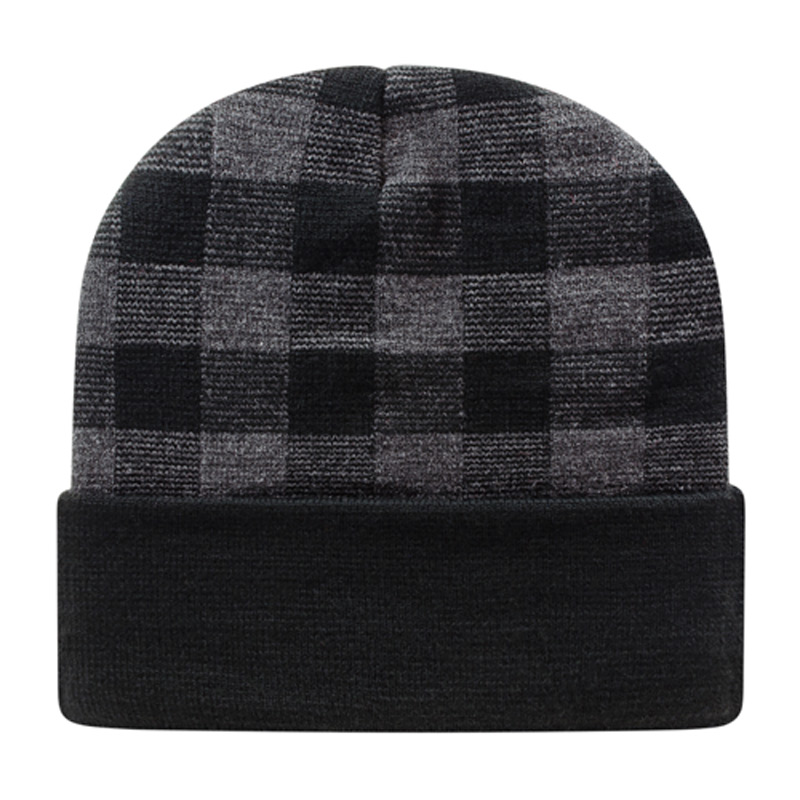 Plaid Knit Cap with Cuff