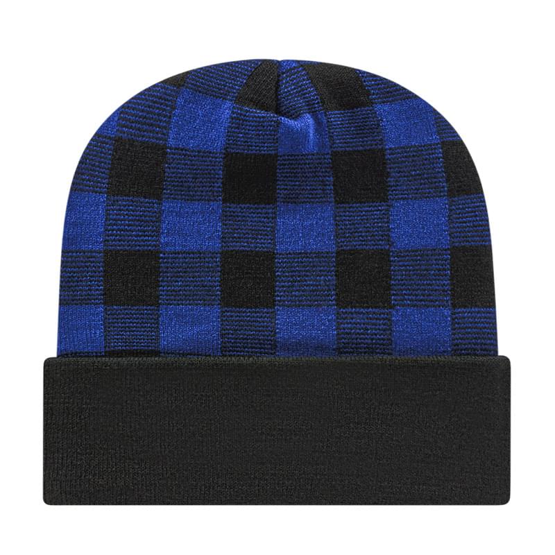 Plaid Knit Cap with Cuff