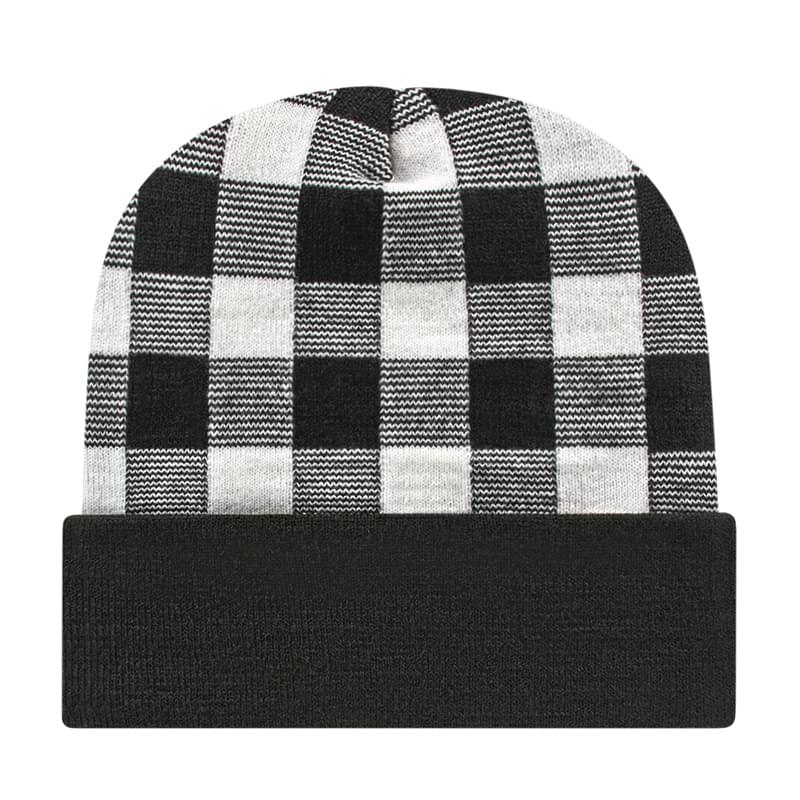 Plaid Knit Cap with Cuff