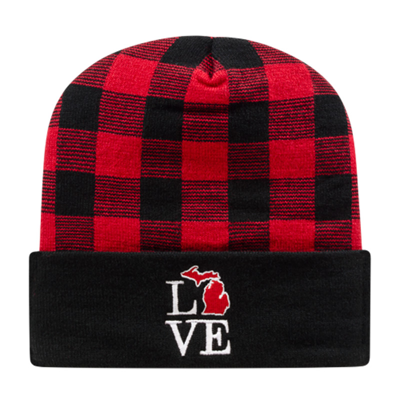 Plaid Knit Cap with Cuff