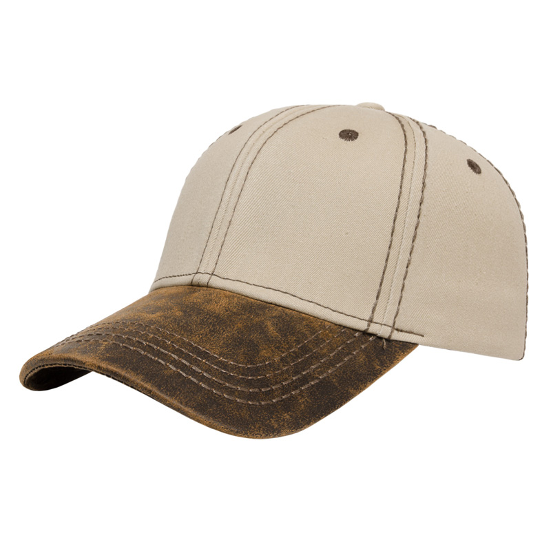 Washed Chino Twill with Faux Leathered Poly/Cotton Visor Cap